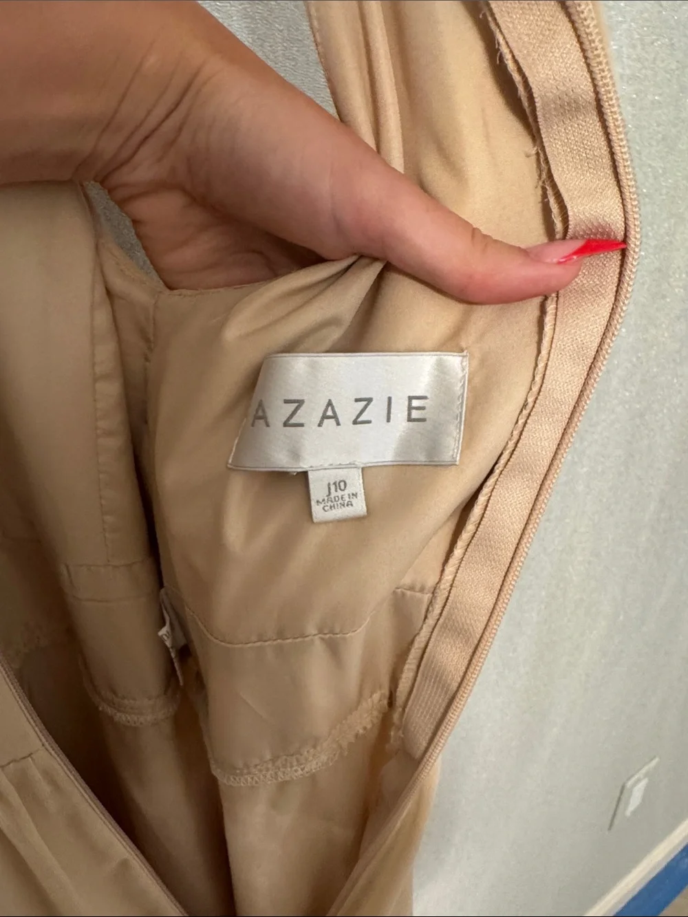 Azazie Halter dress in nude/tan